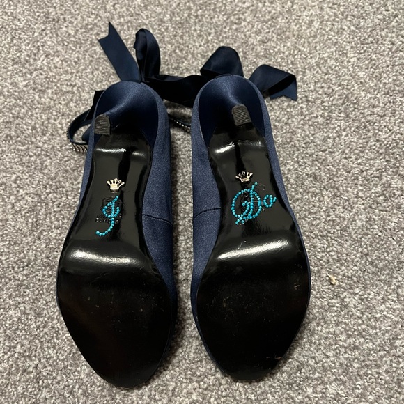 Nina Karen Luster Navy Blue Peep Toe Pumps Heels Rhinestone Ankle Strap Bow, 7.5 - Picture 3 of 4